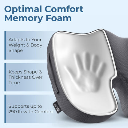 5 STARS UNITED Seat Cushion - Memory Foam Chair Cushion for Tailbone Pain Relief - Ergonomic Support for Coccyx, Sciatica & Butt - Office, Desk & Gaming Chair, Car Seat, Wheelchair, Airplane, Black