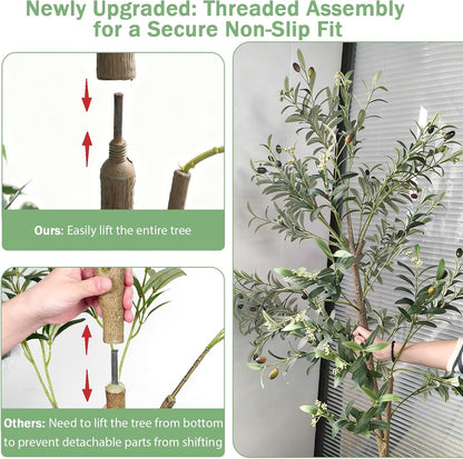 Caxchiling Faux Eucalyptus Tree 6FT, Artificial Potted Tree for Indoor Outdoor, Fake Floor Plants with Natural Wood Trunk, Home Office Living Room Bedroom Decor