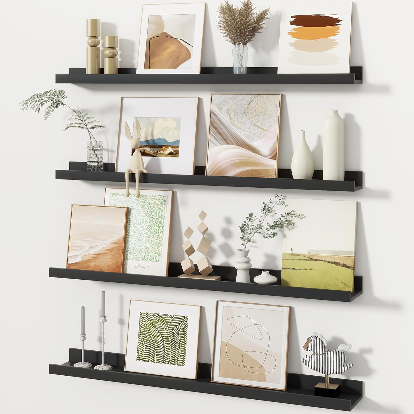 Fun Memories Picture Ledge Shelves Set of 2, 32 Inch Rustic Wall Mounted Floating Shelves with Lip for Home Storage and Décor in Bathroom, Kitchen, Nursery, Bedroom, Living Room, Walnut