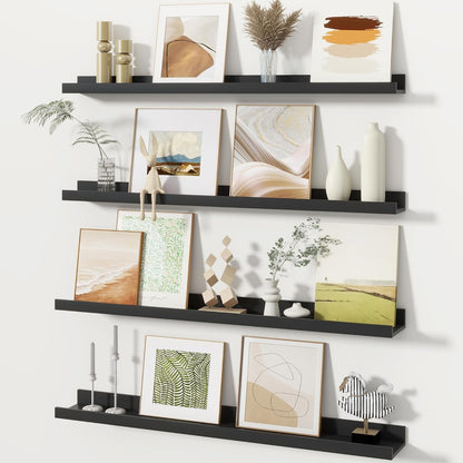 Fun Memories Picture Ledge Shelves Set of 2, 32 Inch Rustic Wall Mounted Floating Shelves with Lip for Home Storage and Décor in Bathroom, Kitchen, Nursery, Bedroom, Living Room, Walnut