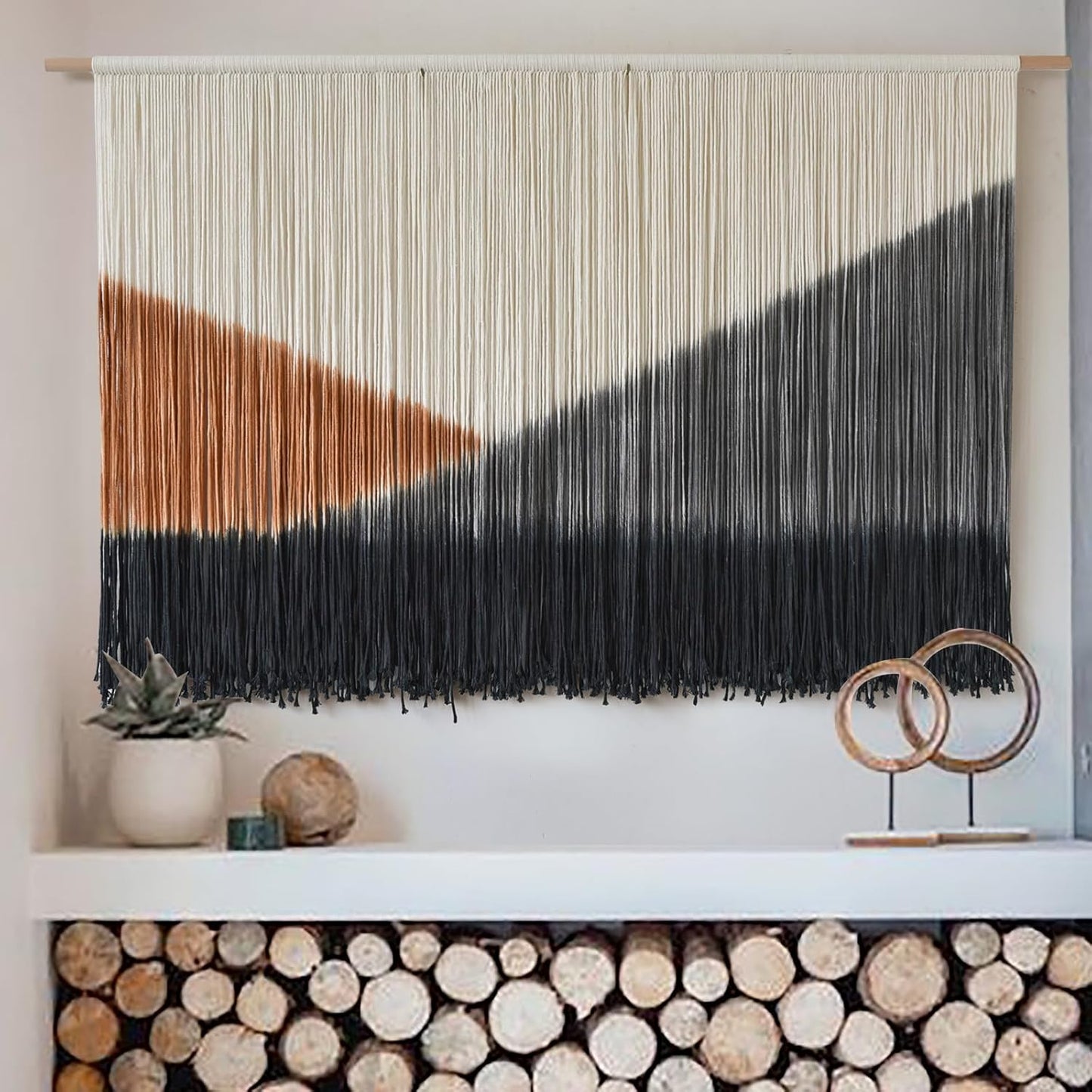 Flber Macrame Wall Hanging Macrame Wall Decor Large-Scale Tie-Dye Tapestry Living Home Room Wall Decor 57" Wx 35" L