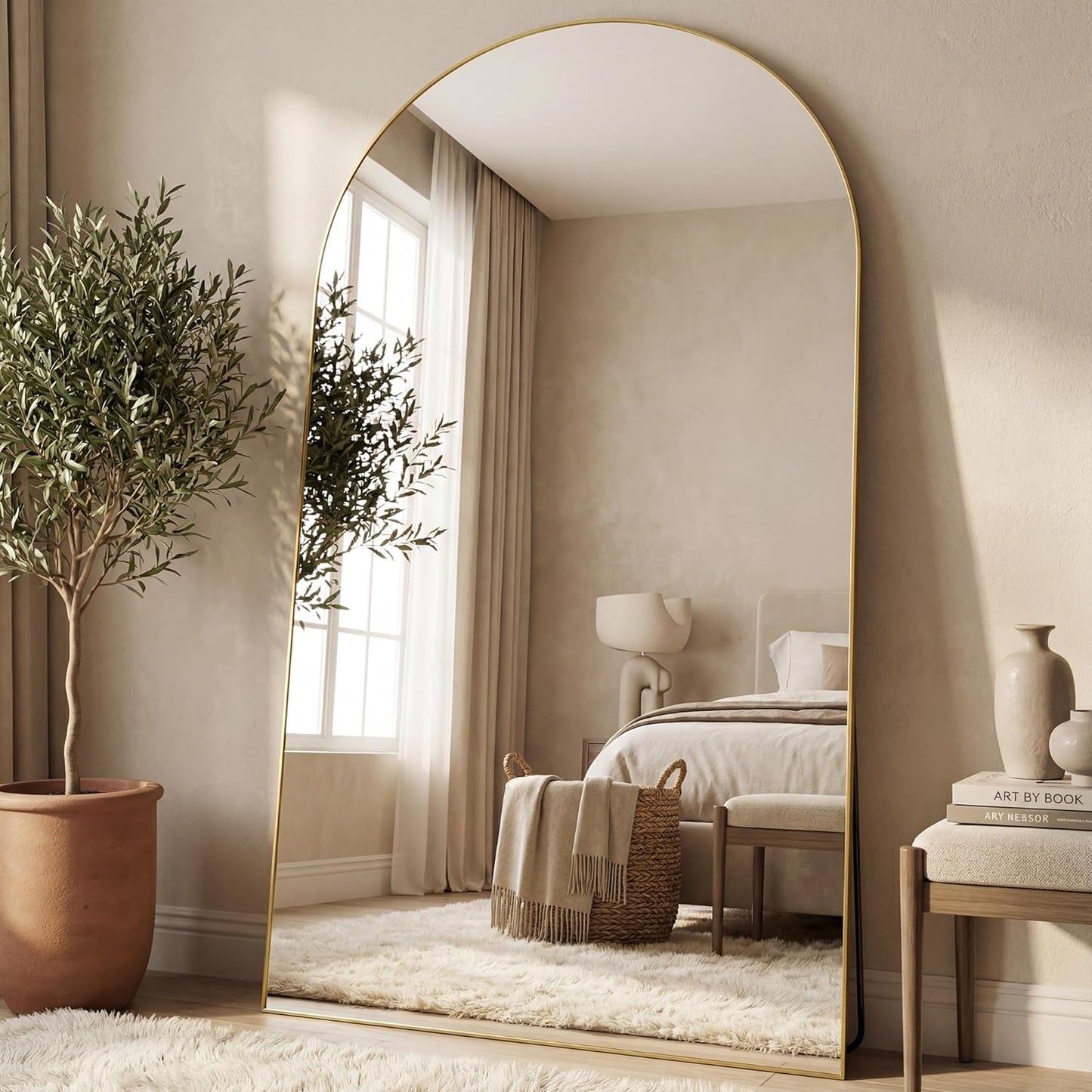 Antok 71" x28” Arched Full Length Floor Mirror, Black Aluminum Frame, Free Standing/Wall Mount/Leaning for Bedroom, Living Room, Dressing Room