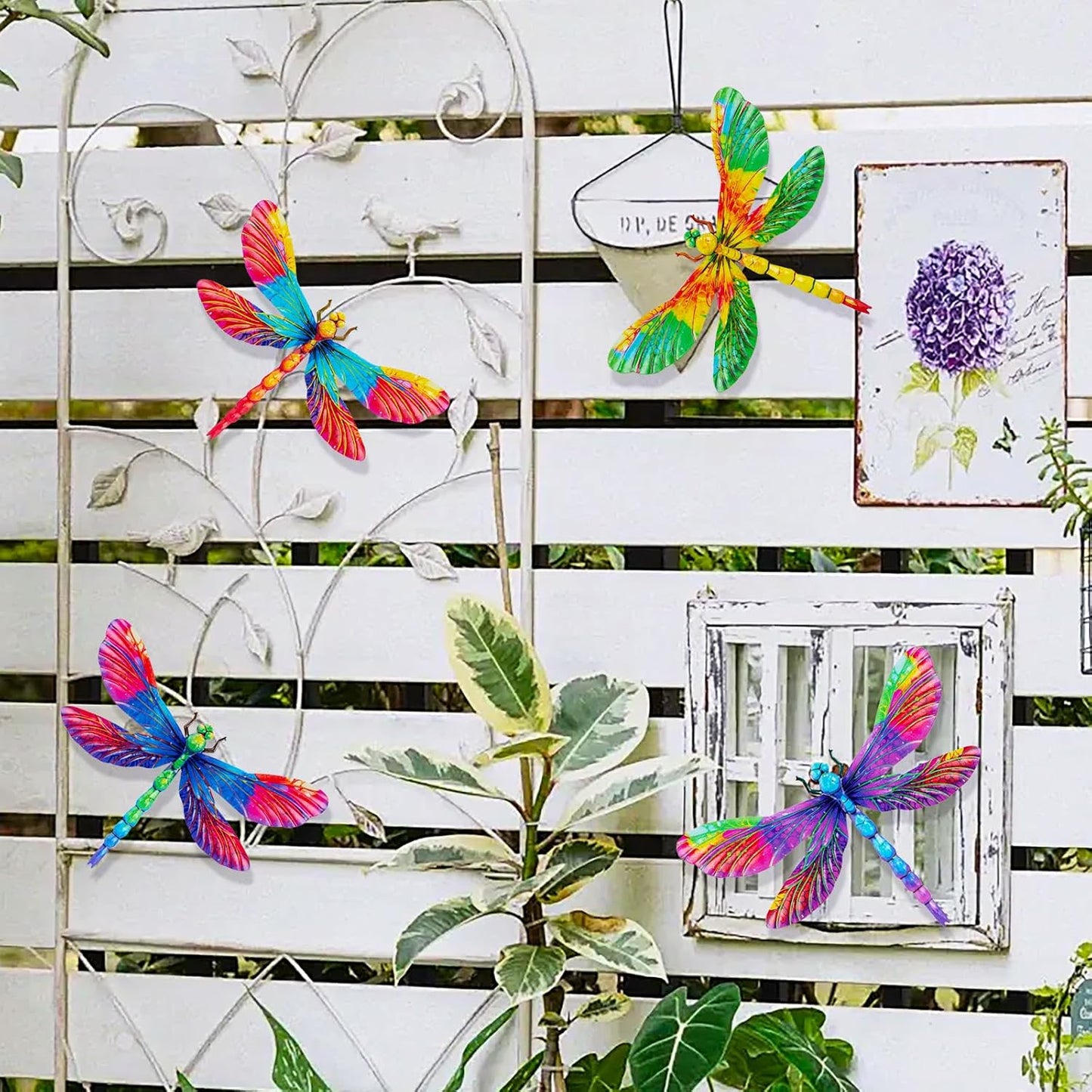 SUNREEK Metal Dragonfly Wall Decor, 9 Inches Dragonfly Outdoor Wall Art for Fence Garden Yard Patio Decorations