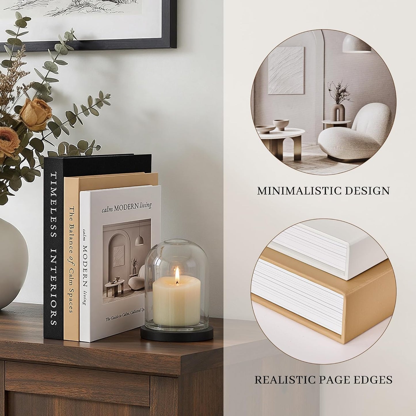 JARLINK Beautiful Decorative Books, Set of 3 Stackable Fake Books for Coffee Table, Shelf & Mantel Decor - Modern Home Decoration with Hidden Storage for Photos, Keepsakes & Living Room Styling, Brown