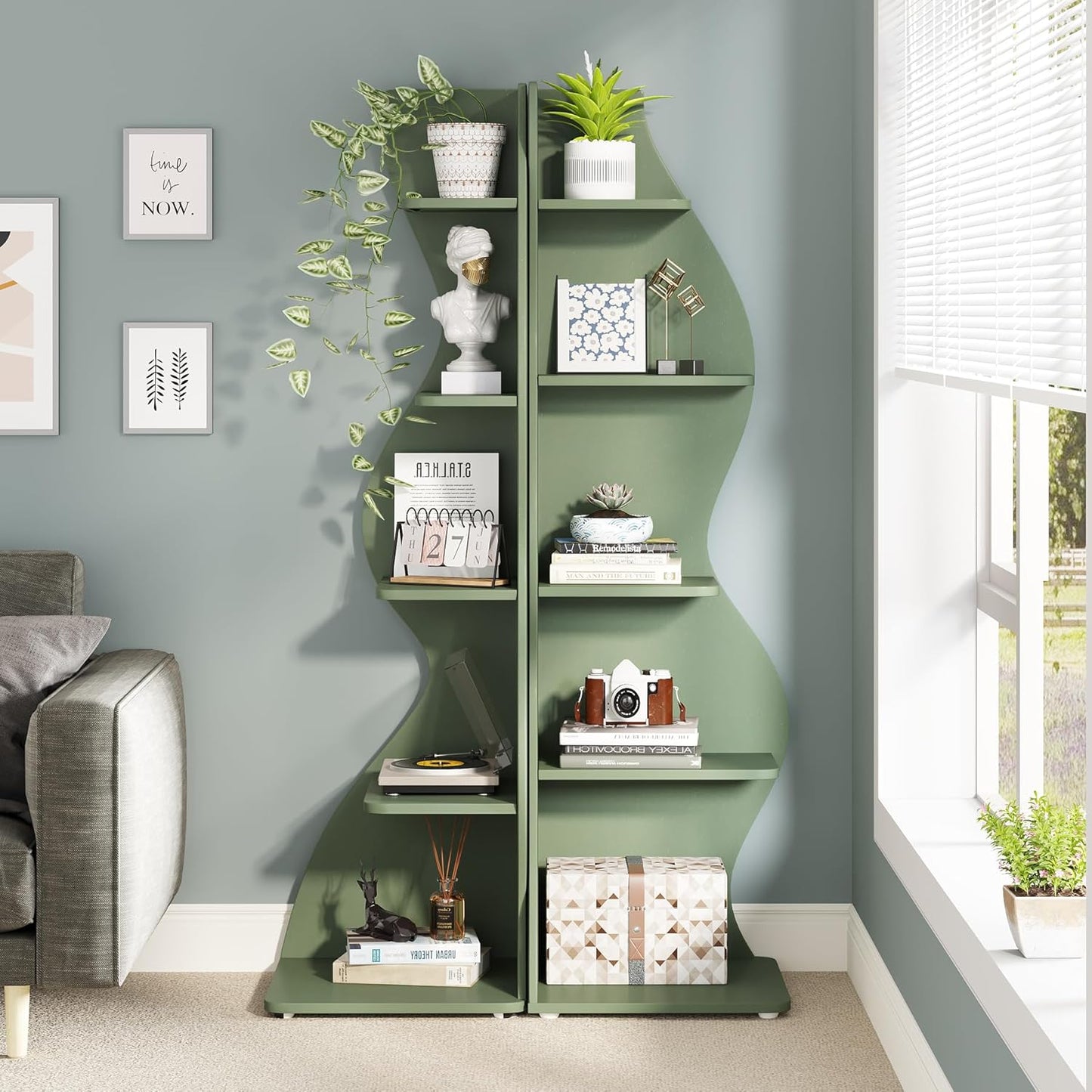 Tribesigns Corner Shelf, Modern 5-Tier Wall Corner Bookshelf, Stylish Corner Small Bookcase Storage Rack Plant Stand with Unique Shape for Living Room, Home Office (White, 1PC)