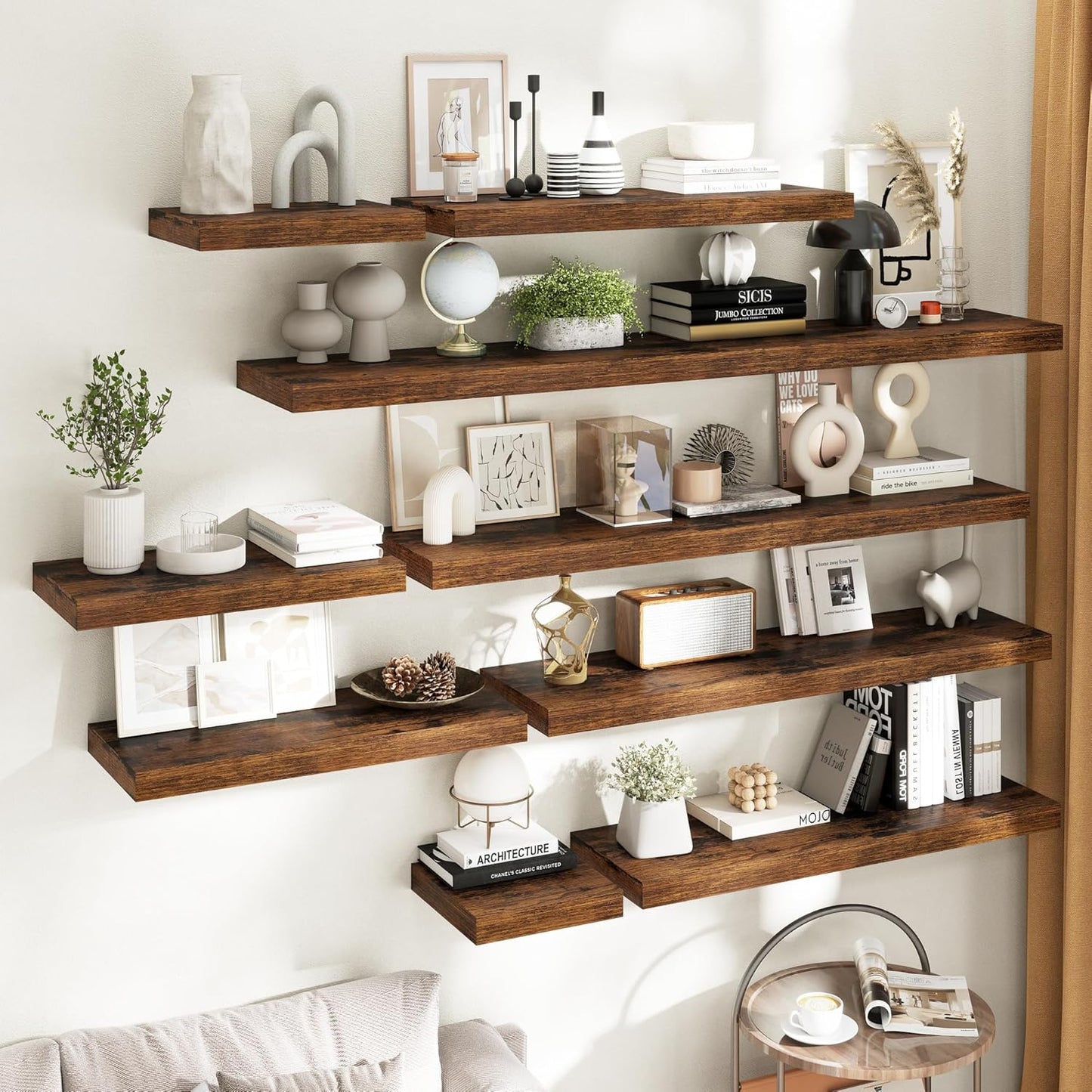 72 Inch Long Floating Shelves for Wall Set of 2, 12"D Wood Grain Bathroom Shelves with Invisible Brackets, Easy Install Engineered Wood Storage Shelves for Kitchen, Living Room, Bedroom, Black Finish