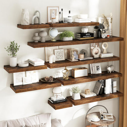 72 Inch Long Floating Shelves for Wall Set of 2, 12"D Wood Grain Bathroom Shelves with Invisible Brackets, Easy Install Engineered Wood Storage Shelves for Kitchen, Living Room, Bedroom, Black Finish