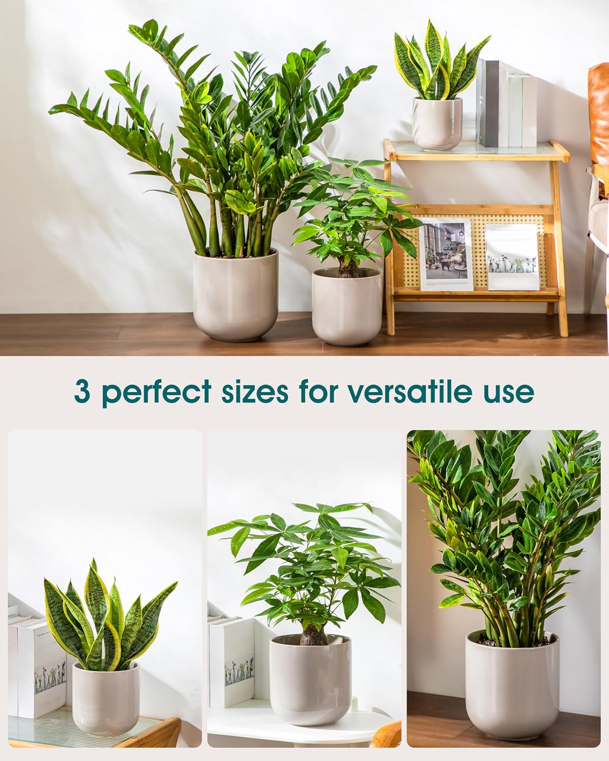 vancasso Ceramic Plant Pots, 4+5+6 inches, Set of 3, Planters with Drainage Hole, Flower Pots Planters Pots for Indoor Plants, Modern Indoor Decorative Garden Pot, Home Decor, White