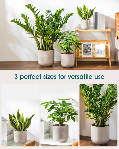 vancasso Ceramic Plant Pots, 4+5+6 inches, Set of 3, Planters with Drainage Hole, Flower Pots Planters Pots for Indoor Plants, Modern Indoor Decorative Garden Pot, Home Decor, White