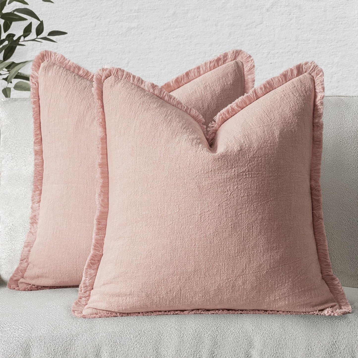 MIULEE Decorative Throw Pillow Covers Neutral Linen Fringe Throw Pillows Set of 2 Natural Beige Boho Farmhouse Cushion Covers with Tassels for Couch Sofa Bed Spring Home Decor 20x20 Inch