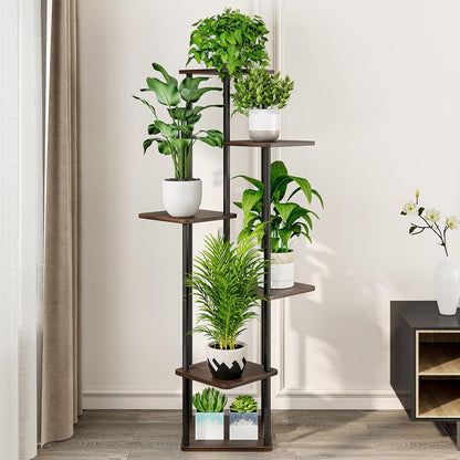 AZERPIAN Plant Stand 5 Tier Indoor Metal Flower Shelf for Multiple Plants Corner Tall Flower Holders for Patio Garden Living Room Balcony Bedroom, Black (5 Tier-Black)