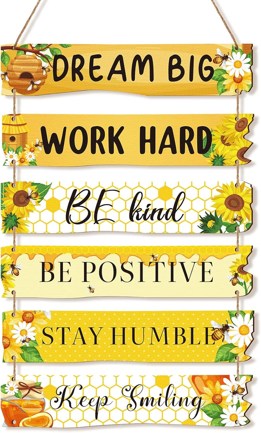 6 Pieces Rustic Wall Hanging Plaque Sign Inspirational Wall Art Farmhouse Wooden Door Signs Positive Plaque with Quotes Motivational Quote Decor for Office Bedroom Living Room(Retro Style)