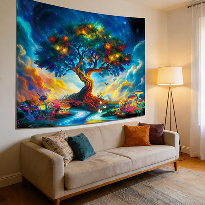 Apdidl Forest Galaxy Starry Tapestry for Bedroom Ceiling, Blue Space Night Starry Sky Moon Stars Tapestry Aesthetic, Tree Forest Milky Way Backdrop Wall Hanging for Dorm Living Room Decor (51" X 60")