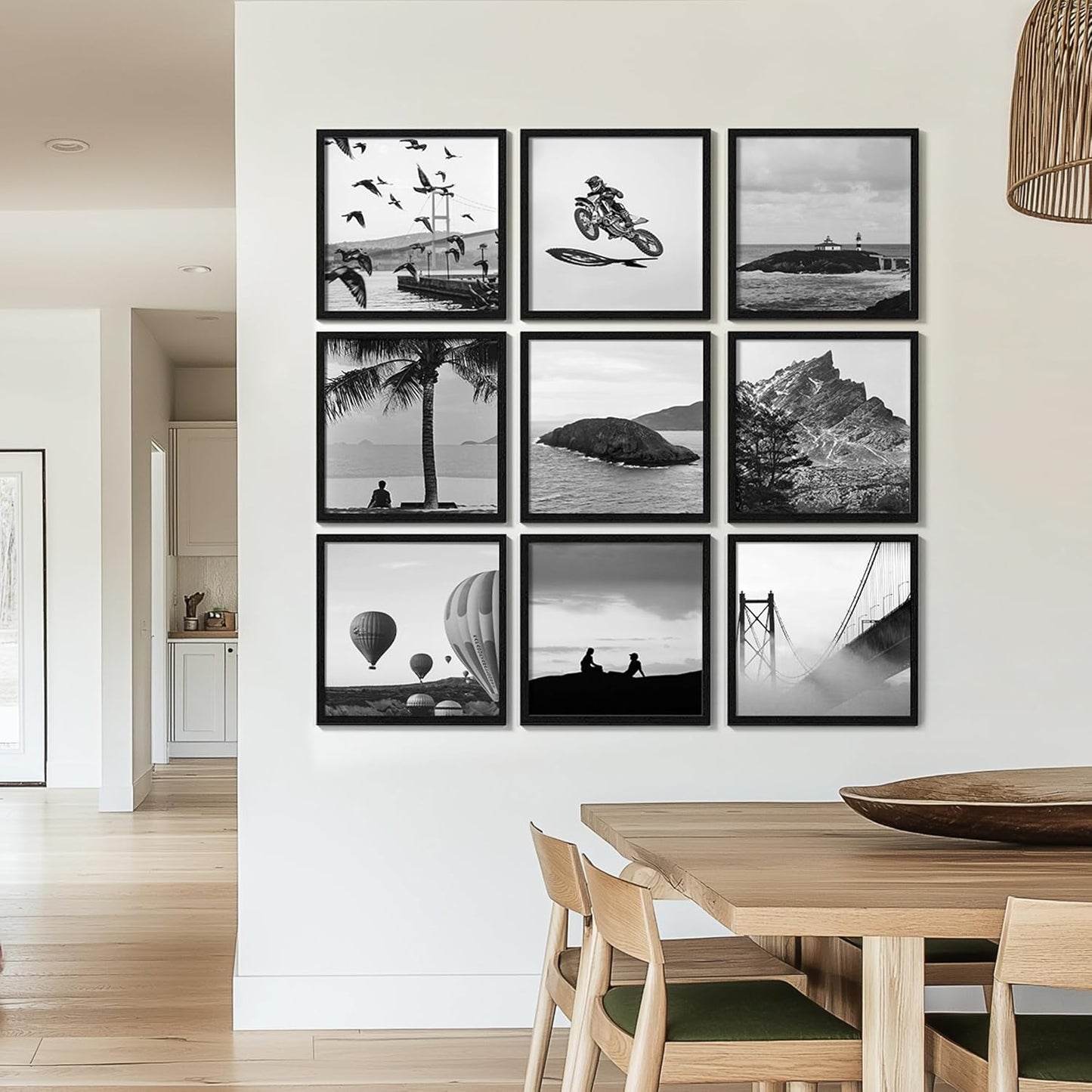 eletecpro 12x12 Picture Frames Set of 9 with Clear Acrylic Cover, Display 8x8 Photos with Mat or 12x12 Without, Classic and Sturdy Square Collage Gallery Wall Decor, Easy Wall Mount, Black