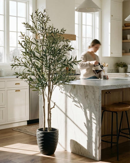 KOL 5.2ft Artificial Olive Tree Indoor, Tall Faux Olive Trees, Fake Olive Tree Floor Plant for Home Office Living Room Decor with Matte Black Pot