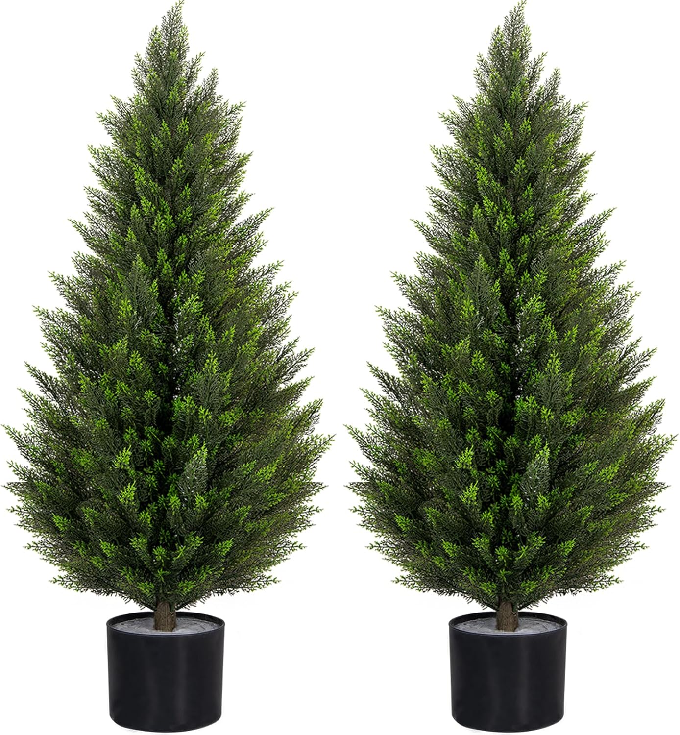 VIVATREES 3FT Artificial Topiary Cedar Trees, UV-Resistant Faux Evergreen Outdoor Plants, Artificial Pine Tree for Outdoor Front Porch Patio Entryway Decor, Set of 2