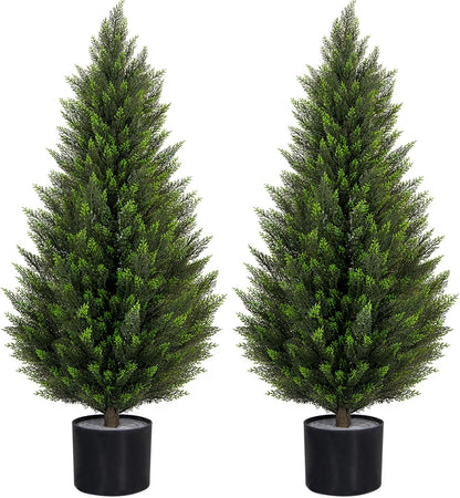 VIVATREES 3FT Artificial Topiary Cedar Trees, UV-Resistant Faux Evergreen Outdoor Plants, Artificial Pine Tree for Outdoor Front Porch Patio Entryway Decor, Set of 2