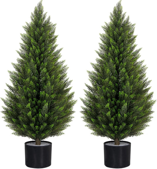 VIVATREES 3FT Artificial Topiary Cedar Trees, UV-Resistant Faux Evergreen Outdoor Plants, Artificial Pine Tree for Outdoor Front Porch Patio Entryway Decor, Set of 2