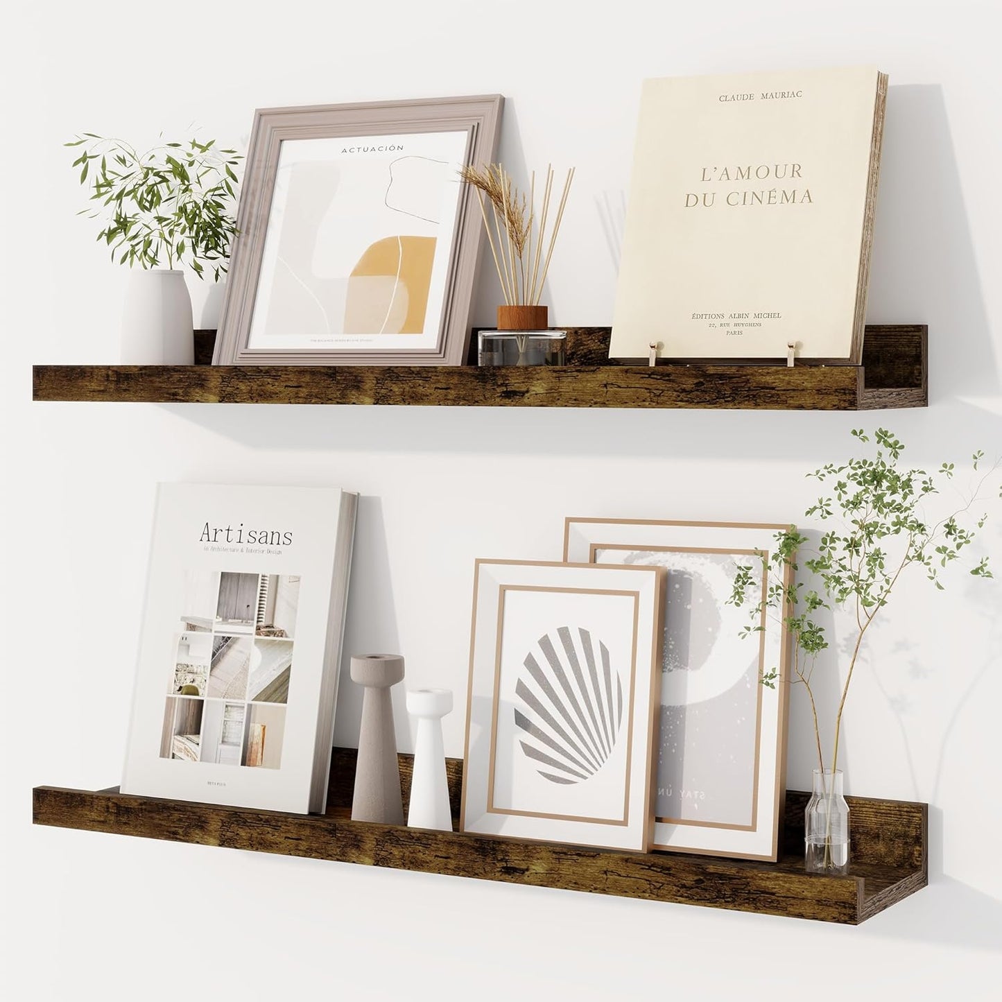 Dreamland Picture Ledge Shelf for Wall, Floating Shelves Set of 2, 48 Inch Long Floating Shelves with Lip for Living Room, Bedroom, Bathroom, Kitchen, White