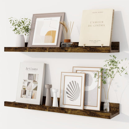 Dreamland Picture Ledge Shelf for Wall, Floating Shelves Set of 2, 48 Inch Long Floating Shelves with Lip for Living Room, Bedroom, Bathroom, Kitchen, White