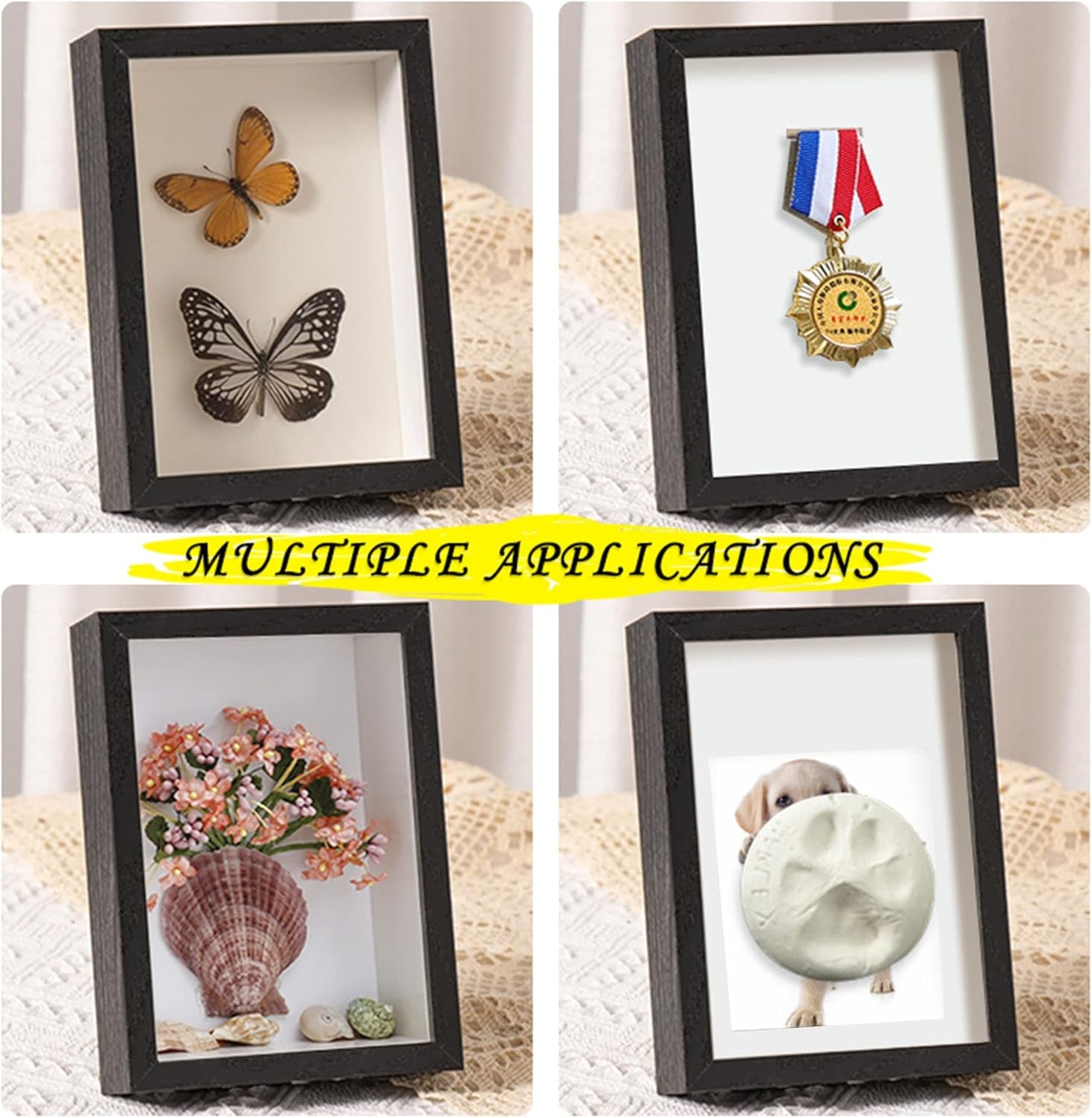 8x8 Shadow Box Frame Display Case with Letter Stickers, 3D Picture Frame, Display Case Box for Memorabilia, Baby Items, Wedding Memories, Crafts, Tickets and Photos (White, 8x8)