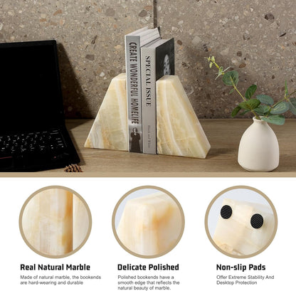 Karibiber Travertine Bookends for Heavy Books, Marble Decorative Bookends for Shelves, Heavy-Duty Stone Book Ends for Hardback Book & Cookbooks, Unique Book Stopper & Holder, Travertino Italy