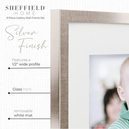 Sheffield Home 9 Piece Gallery Wall Frame Set, 11x14 in. matted to 8x10 in. (Matte Black)