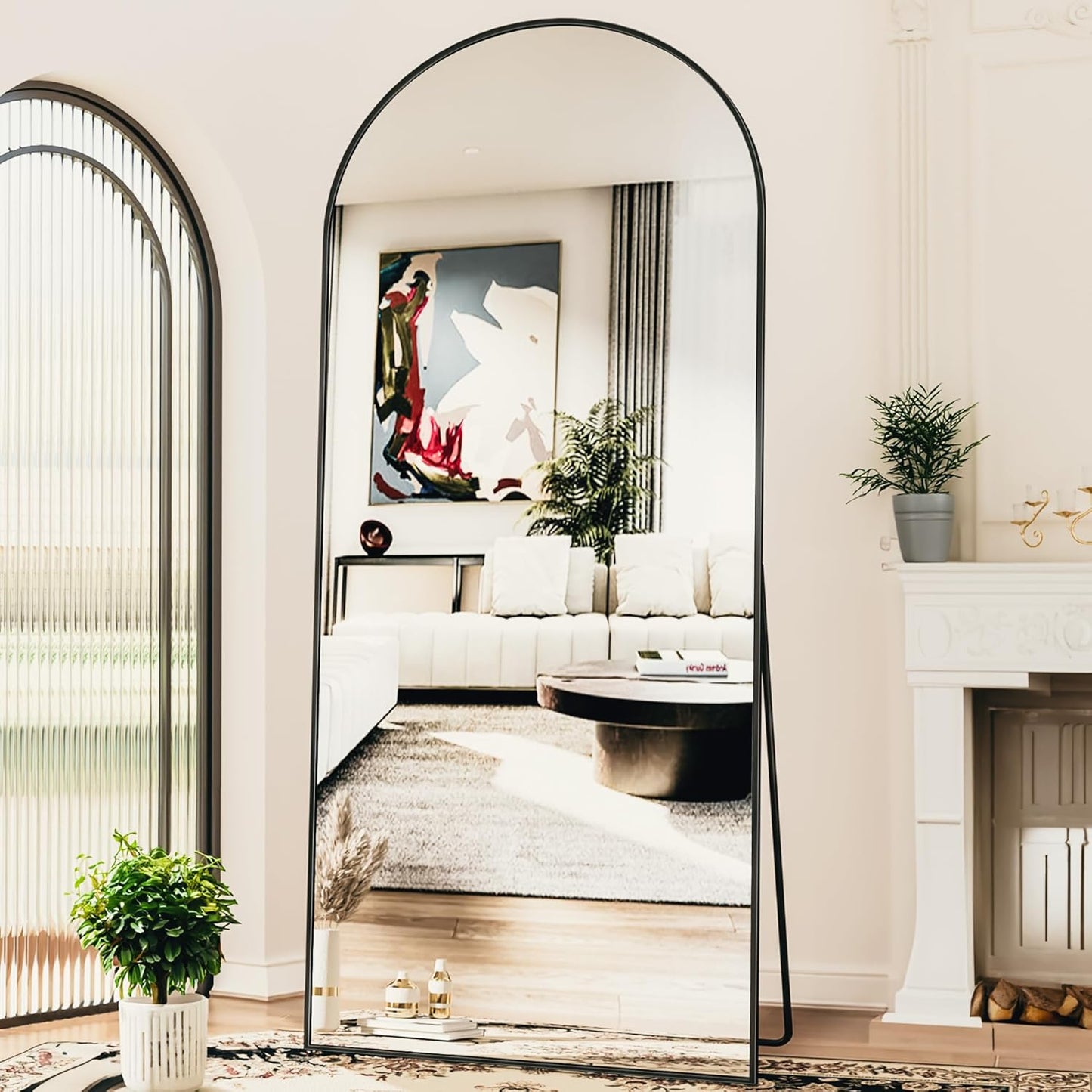 Antok 71" x28” Arched Full Length Floor Mirror, Black Aluminum Frame, Free Standing/Wall Mount/Leaning for Bedroom, Living Room, Dressing Room