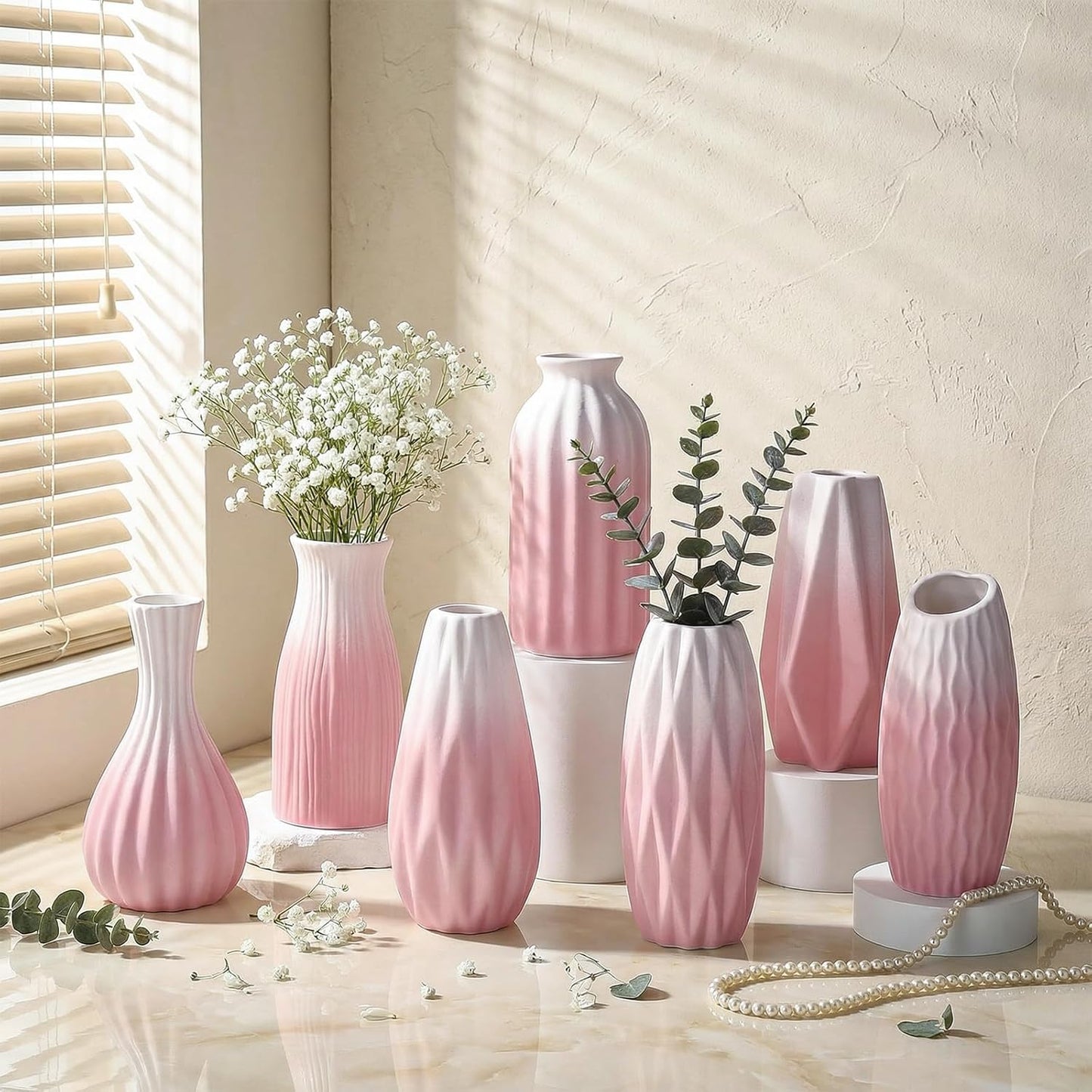 BEAHOT Ceramic Bud Vases Set of 12 - Matte Mini White Jars Bulk | Small White Ceramic Vases for Centerpieces, Wedding Floral Arrangements, DIY Crafts & Boho Table Decor (No Repeating Designs)