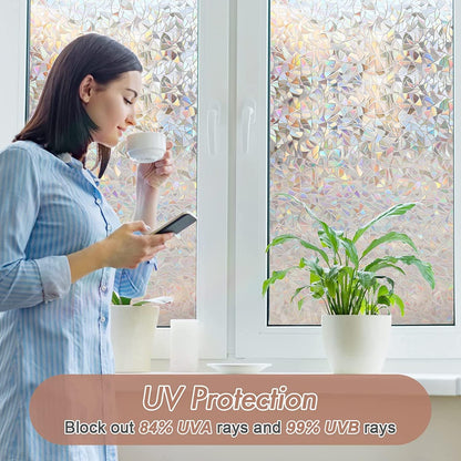 Haton Window Privacy Film, Stained Glass Rainbow Film Decorative Window Clings, Static Cling Sun Blocking Stickers Decals Coverings Tint for Home Heat Control, Non-Adhesive 17.5" x 78.7"