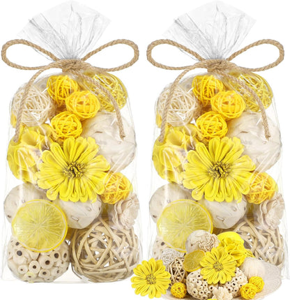 Riceshoot 2 Pack Decorative Balls Potpourri Bowl Filler Decor Natural Vase Bowl Filler Assorted Spherical Rattan Twigs Wicker Balls Cotton for Home Centerpiece(White)