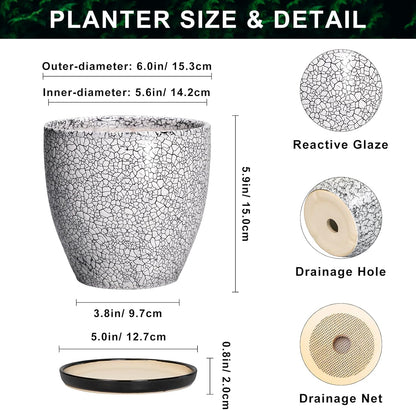10 Inch Ceramic Planter Pot Round Plant Pot for Indoor Plants Outdoor Large Flower Pot with Drainage Hole and Saucer Blue