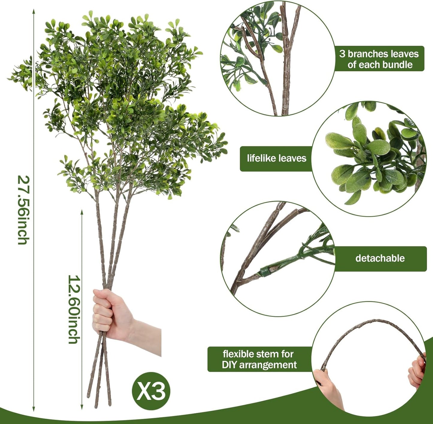 Yinder 3 Pack 27.7 Inch Artificial Eucalyptus Stems Realistic Fake Greenery Plants Eucalyptus Leaves Plant Branches Decorative for Vase Arrangements Home Farmhouse & Boho Decor Wedding Bouquets