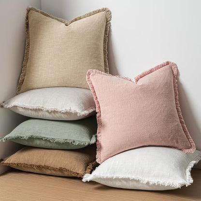 MIULEE Decorative Throw Pillow Covers Neutral Linen Fringe Throw Pillows Set of 2 Natural Beige Boho Farmhouse Cushion Covers with Tassels for Couch Sofa Bed Spring Home Decor 20x20 Inch