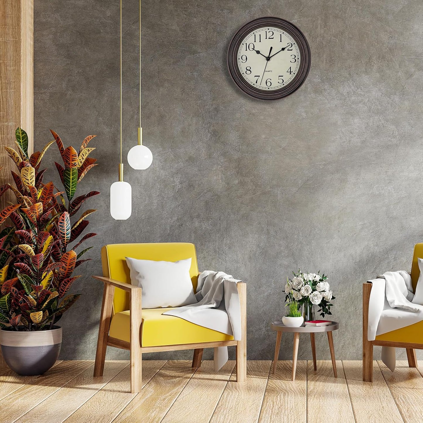 Foxtop Retro Silent Non-Ticking Round Classic Clock Quartz Decorative Battery Operated Wall Clock for Living Room Kitchen Home Office 12 Inch (Bronze)