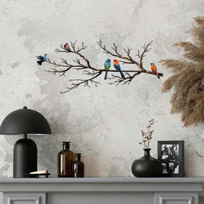 Metal Birds Wall Art, Metal Vivid Birds on Branch Silhouette Wall Decor Black Leaves with Bird Outdoor Hanging Wall Sculpture for Home Balcony Garden(Large)