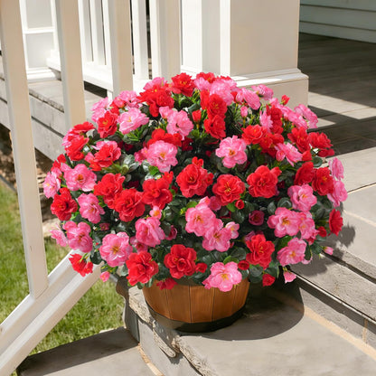 Ivydale Artificial Fake Flowers Plants for Outdoor Outside Spring Decor, Faux Silk Yellow Camellia UV Resistant Look Real for Planter Pot Porch Patio Balcony Garden Yard, 3 Large Bundles