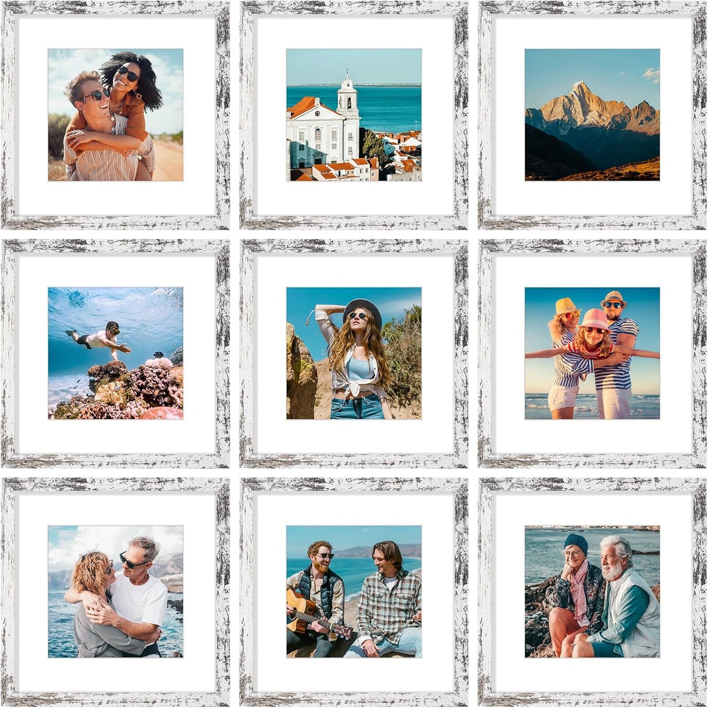 Vittanly 8x10 Picture Frames Set of 9, Shatter Resistant Plexiglass, Display 5x7 Pictures with Mat or 8x10 without Mat, Photo Frames for Wall or Tabletop, Engineered Wood, Black - Colors A
