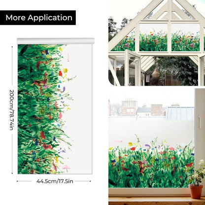ADD.HERES Window Privacy Film,Colorful Floral Window Stickers,Removable DIY Bouquet Static Clings, Decals for Home School Office Party Supplies, Wildflower Reverie‌, 17.5 x 78.7 in