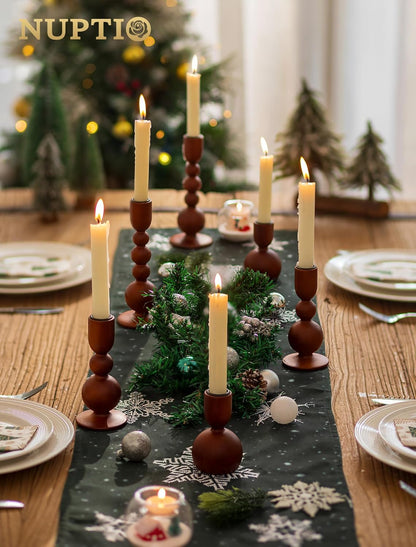 NUPTIO Candle Stick Holders Decor: Set of 3 Farmhouse Wooden Taper Candle Holders - Rustic Sage Green for Home Coffee Dinner Table
