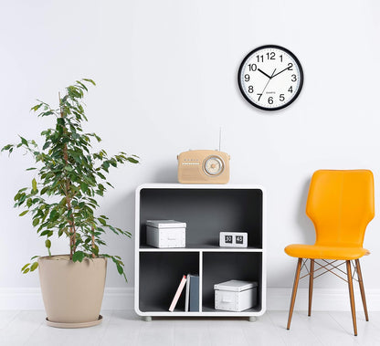 Bernhard Products Black Wall Clock Silent Non Ticking 10 Inch Quality Quartz Battery Operated Round Easy to Read Home/Office/Kitchen/Classroom/School Clock Sweep Movement