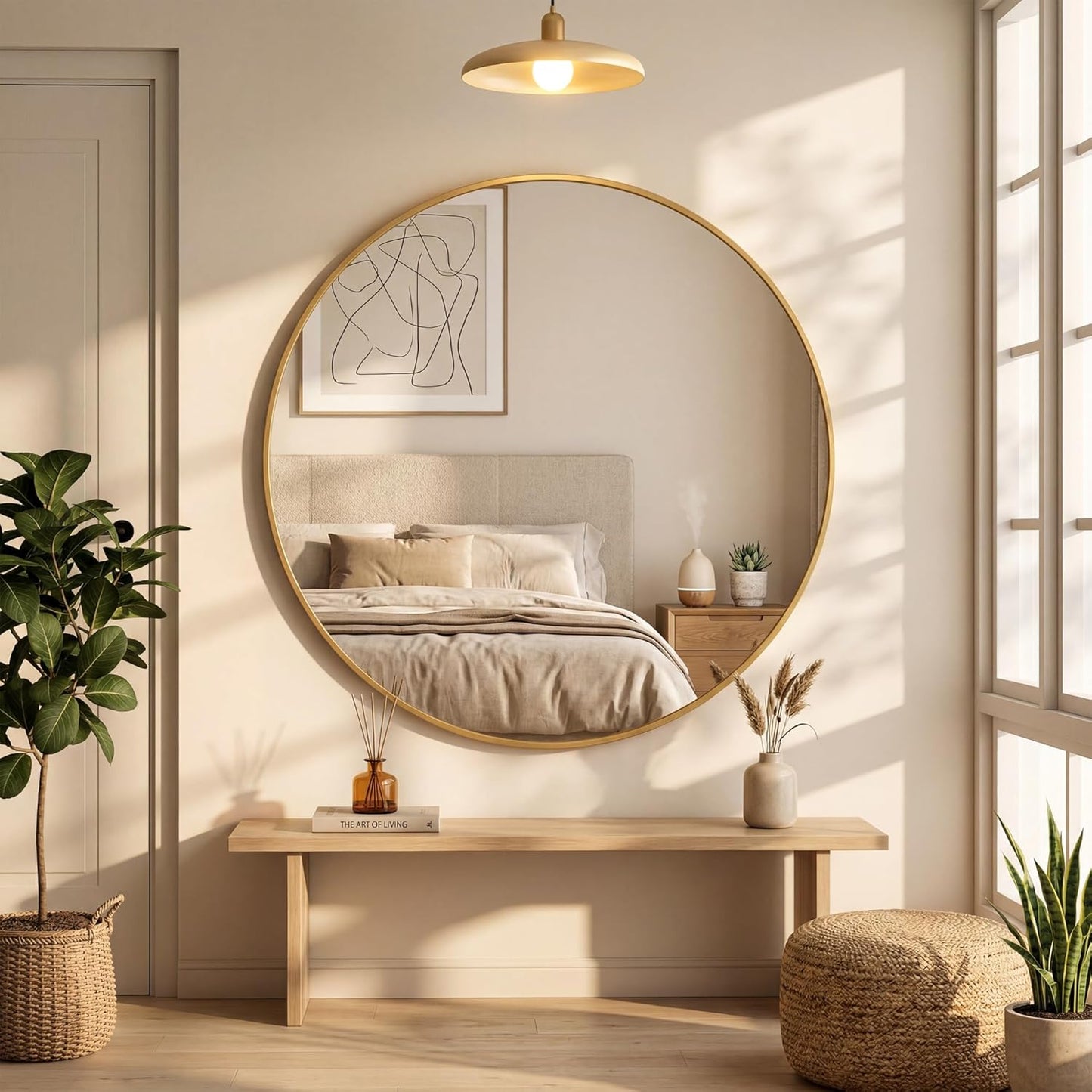 OLIXIS Arched Bathroom Mirror for Over Sink, 34x32 Inch Wall Mirror Arched Rounded Rectangle, Modern Wall Mount Vanity Mirror with Matte Metal Deep Framed, for Home Decor, Living Room, Black