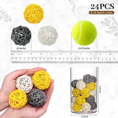 DomeStar 24PCS Brown Decorative Balls for Bowl Centerpiece, 2 Inch Rattan Balls Bowl Fillers Decor - Wicker Twig Orbs Spheres, Wedding Home Vase Table Decor