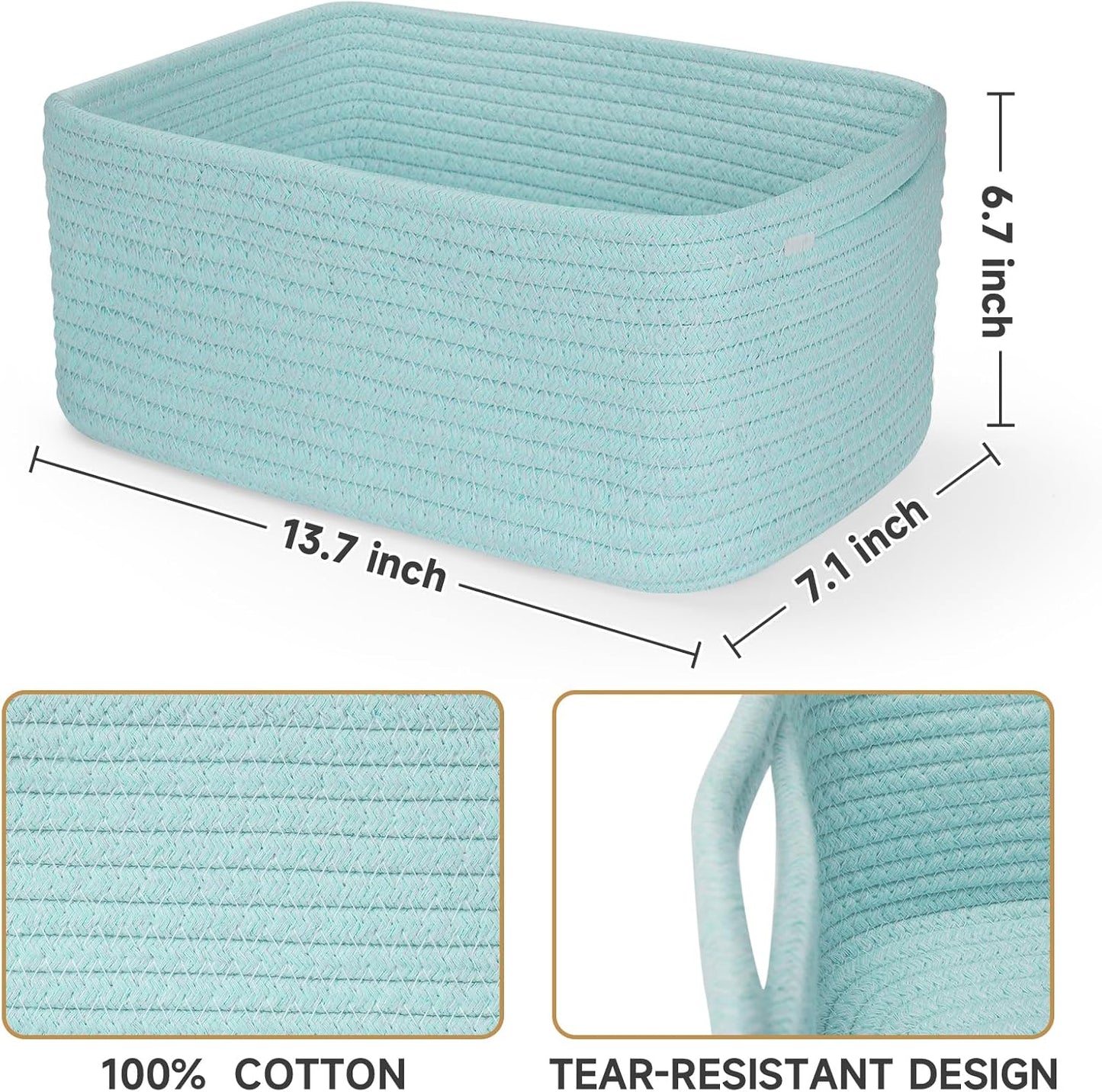 3-Pack Small Storage Baskets for Organizing | Woven Shelf Toy Basket | Rope Baskets for Gifts Empty | Closet Organizer Bins with Handles | Cube Decorative Box | 11.8×7.8×5.1” | Mixed brown