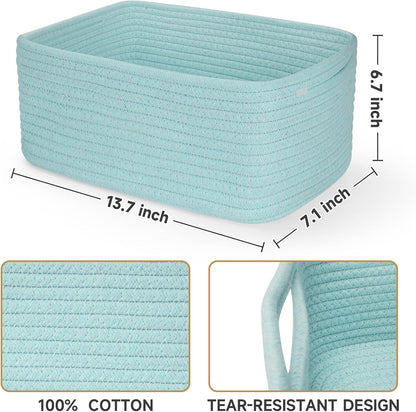 3-Pack Small Storage Baskets for Organizing | Woven Shelf Toy Basket | Rope Baskets for Gifts Empty | Closet Organizer Bins with Handles | Cube Decorative Box | 11.8×7.8×5.1” | Mixed brown