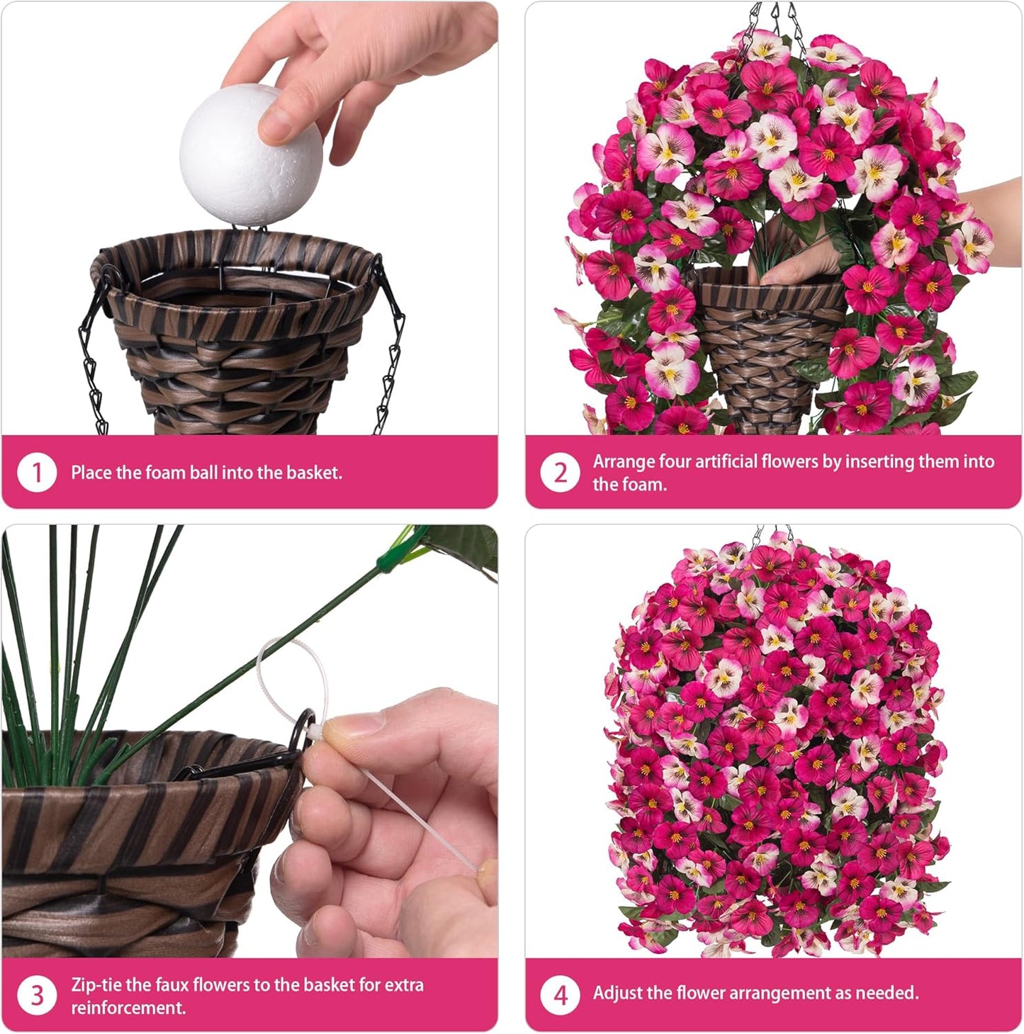 HyeFlora Artificial Flowers for Outdoors, 2pcs Faux Silk Pansies Flowers UV Resistant Fake Hanging Flower Plants for Outside Planters Porch Yard Patio Window Box (Mix Purple)