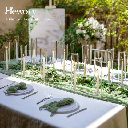 Hewory Hurricane Glass Candlestick Holders: 24PCS Clear Taper Candle Holders for Candlesticks with Windproof Design Ideal for Event Organizers for Table Centerpieces Weddings Christmas Home Decor
