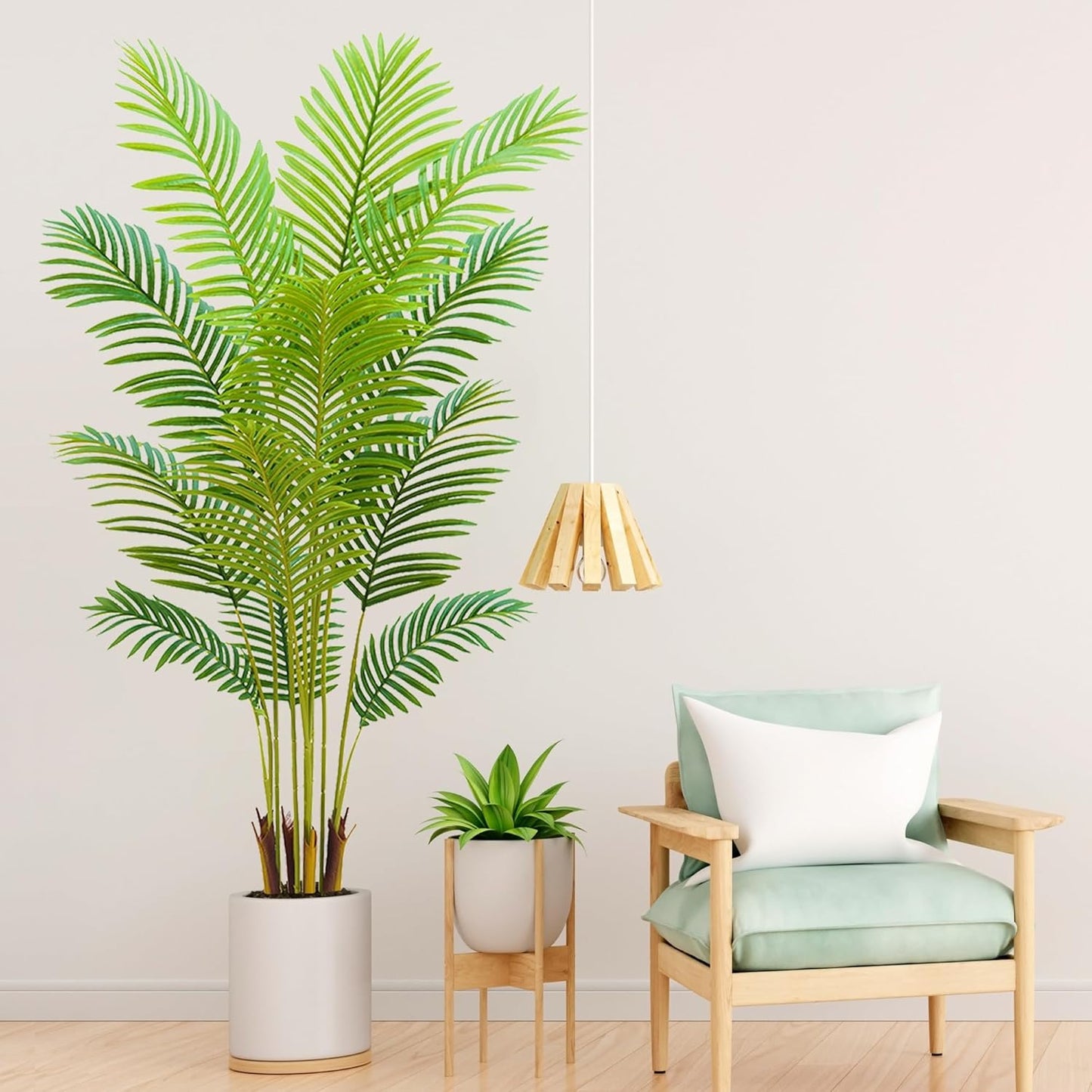 6FT Artificial Palm Tree Indoor with White Pot, Realistic Leaves, 15 Trunks Adjustable Branches, Tall Faux Fake Palm Plant, Ideal for Living Room Bedroom Office Home Interior Aesthetic Decor