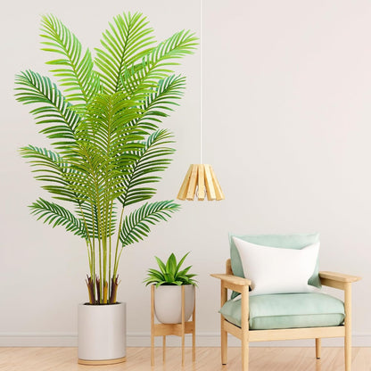 6FT Artificial Palm Tree Indoor with White Pot, Realistic Leaves, 15 Trunks Adjustable Branches, Tall Faux Fake Palm Plant, Ideal for Living Room Bedroom Office Home Interior Aesthetic Decor