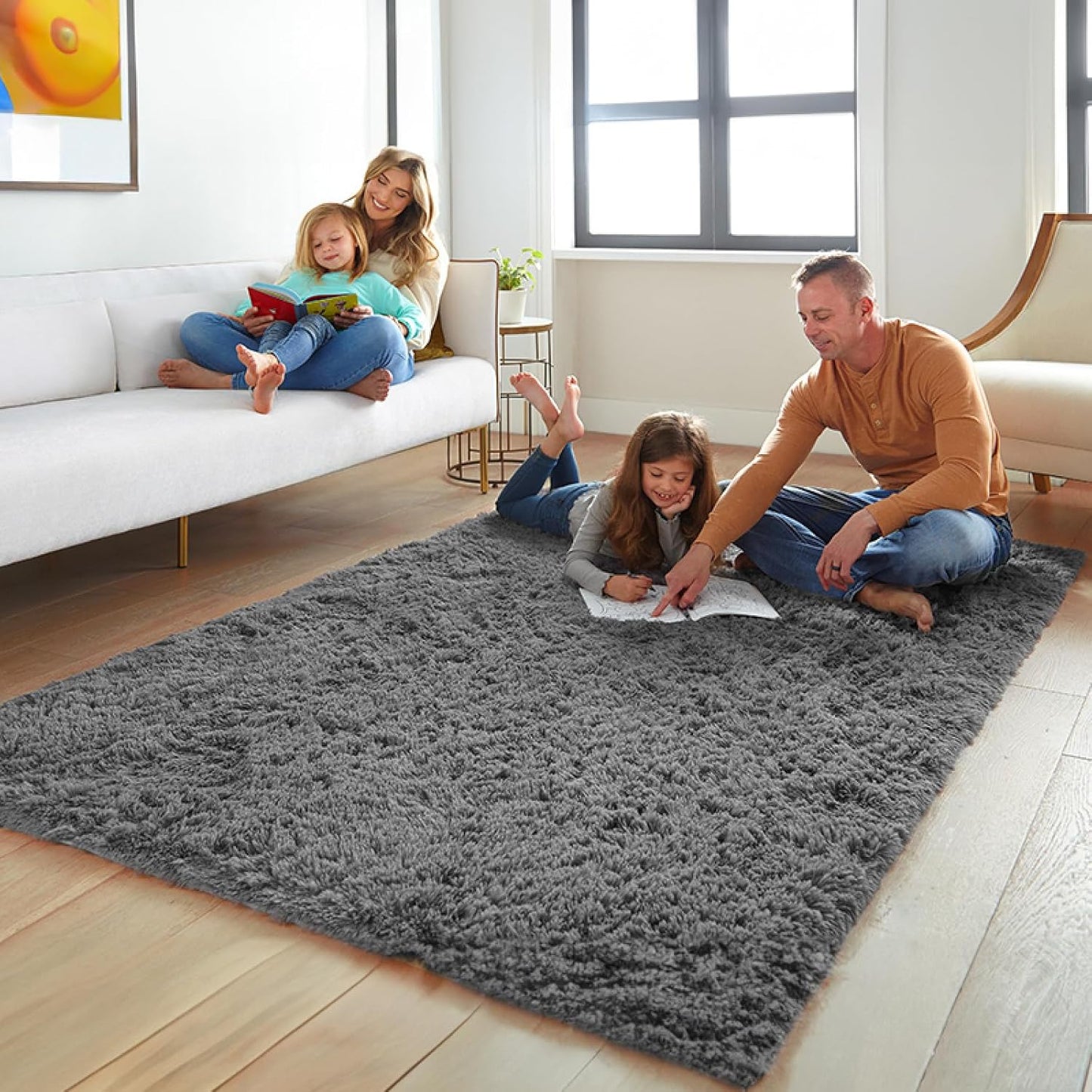 Ophanie Round Rugs 5Ft Ivory Circle Area Rug, Nursery Room Decor, Christmas Aesthetic Bedroom Home Circular Carpet 5 Foot, Fluffy Fuzzy Shag Plush Cream Living Room Rugs for Kids Boys Girls Teen Baby